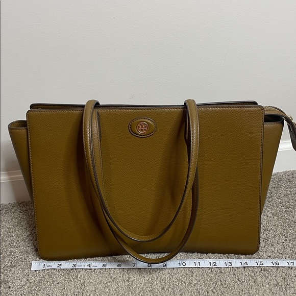 Tory Burch | Brown Robinson Pebbled Leather Tote - Picture 10 of 13